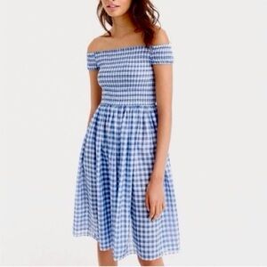 j crew blue gingham dress size medium